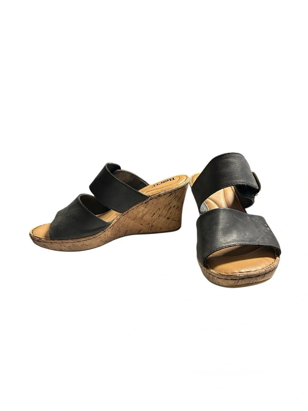 Børn Black Leather Wedge Sandals Size 10 Opanka Handcrafted Comfort Shoes